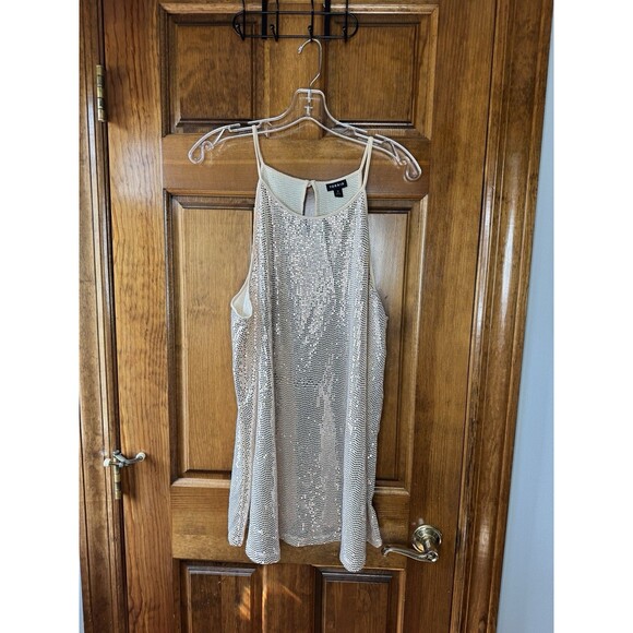Torrid Champagne Glitter Sequin High Neck  Halter Stretch Tank Top Plus 3 3XL - Picture 2 of 7